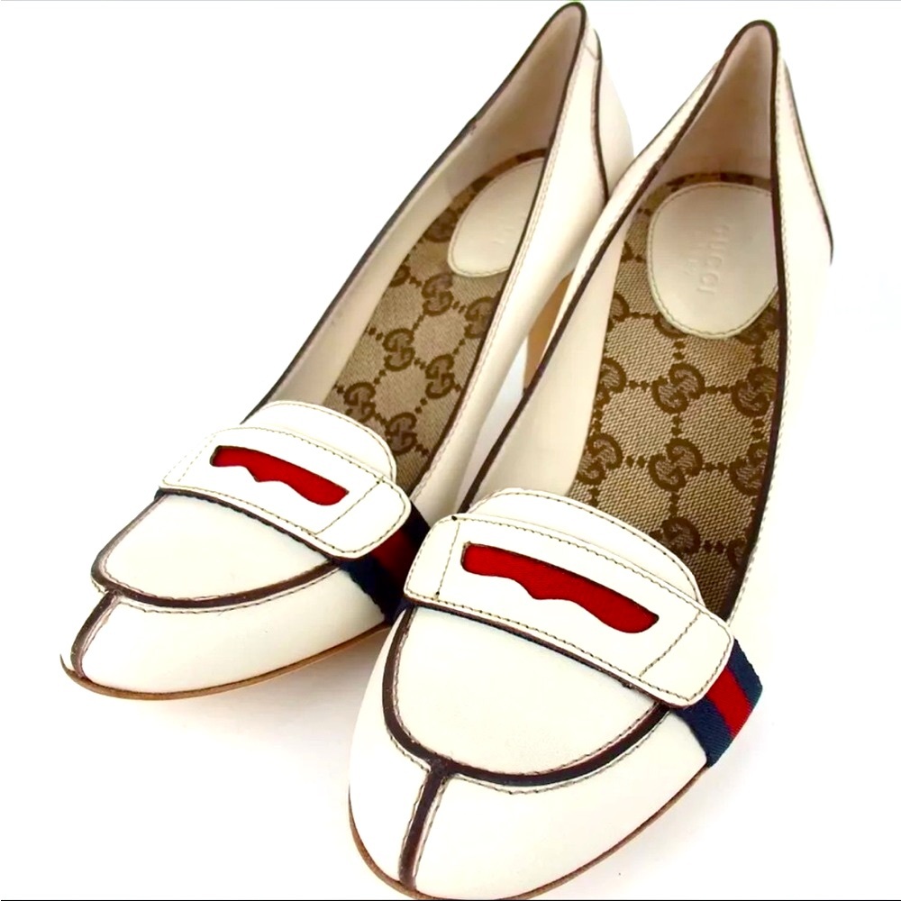 Authentic Gucci 36 1/2 Women's GUCCI Sherry Line Pumps leather shoes